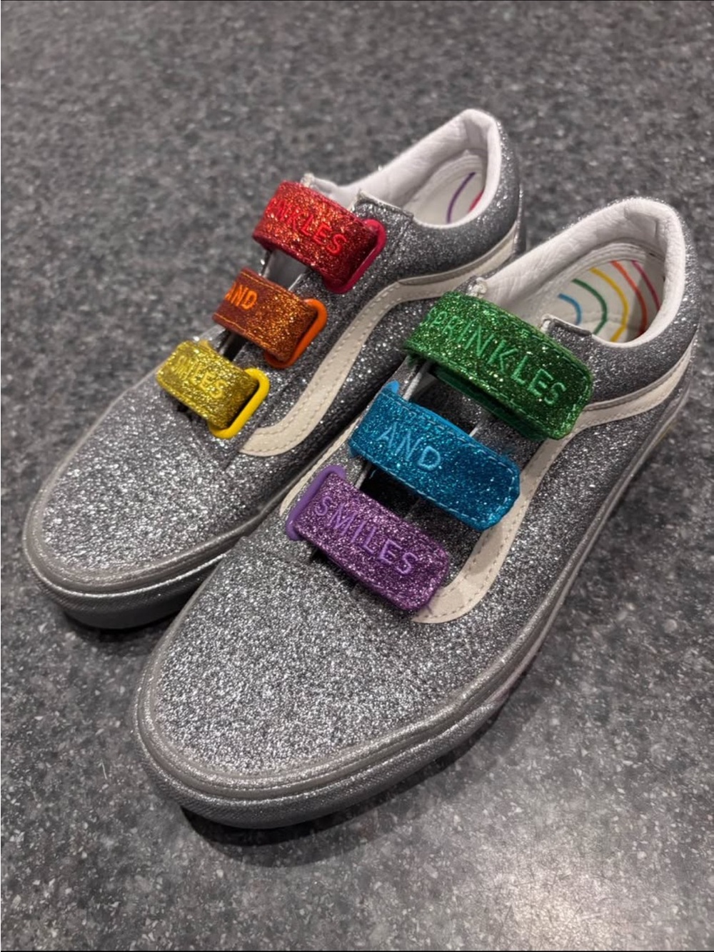 Vans Glitter Rainbow Strap Sneakers - Silver with Rainbow Straps